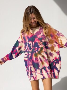 Natural Life Taylor Oversized Cotton Sweater Sunrise Tie Dye